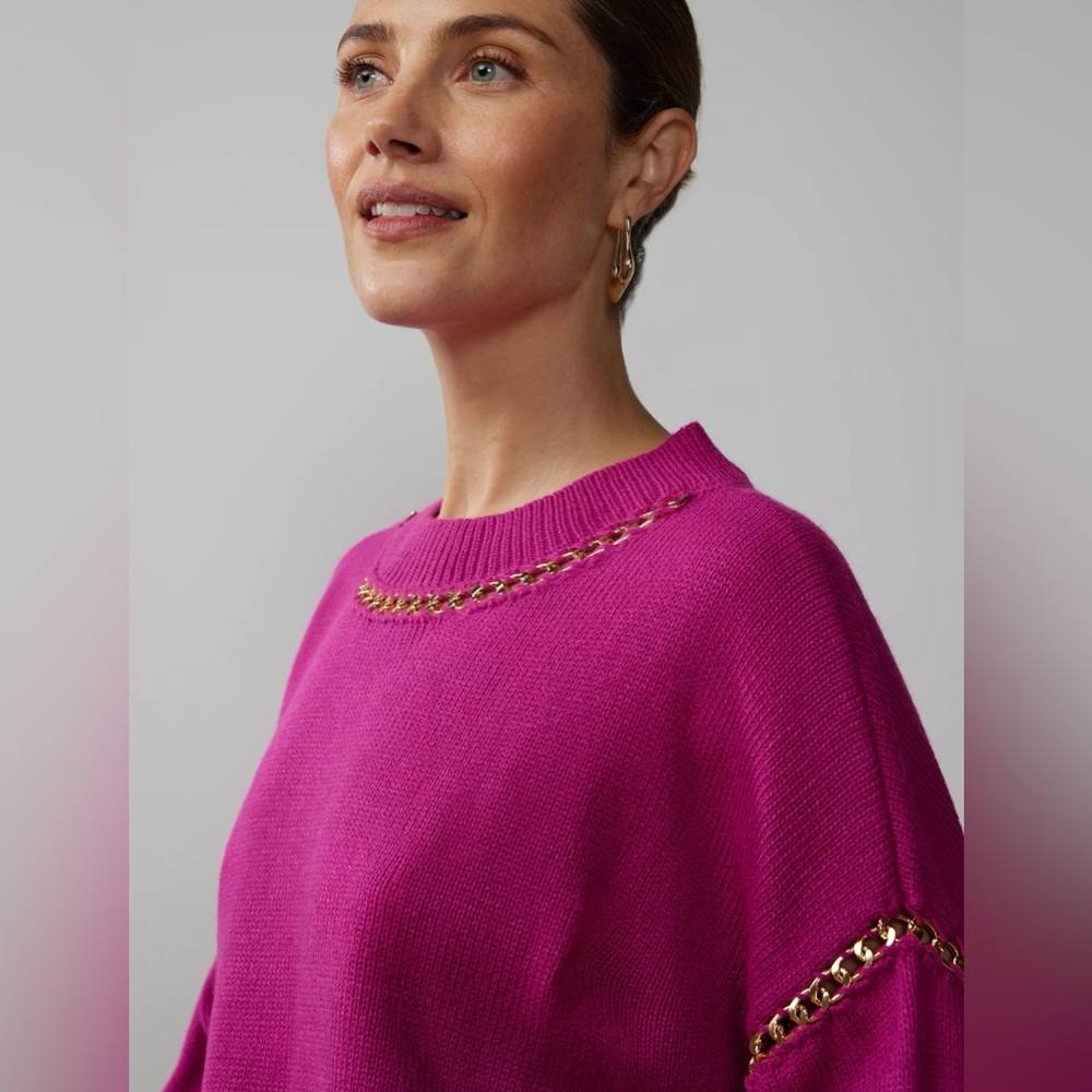 🛍️NEW New York & Company XL Pink Long Sleeve Crew Neck Gold Chain Swea… - Picture 3 of 3